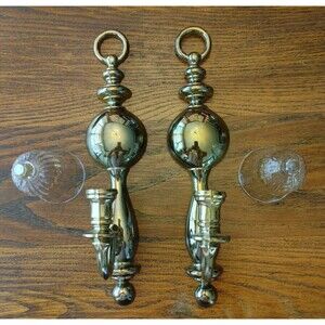 Vtg Syroco 1977 Shiny Gold Tone Set of 2 Wall Sconces Candle Holders Décor 4189